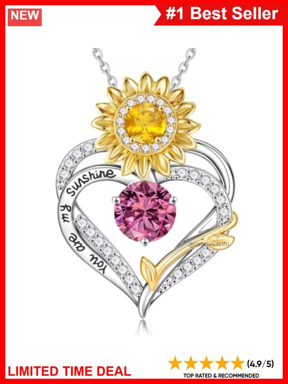 Sunflower Birthstone Pendant Necklace 14k White Gold Plated CZ Gift Set